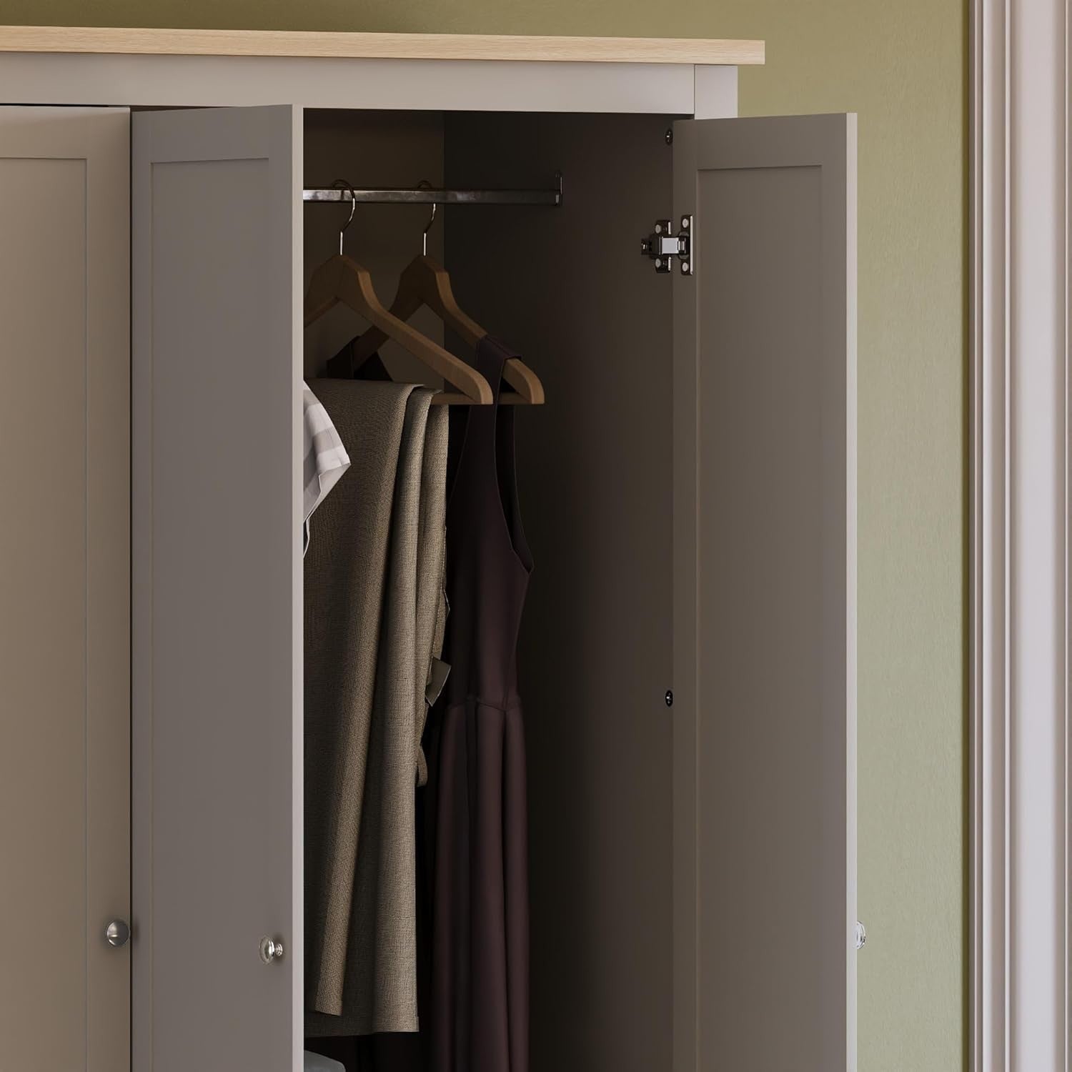 3 Door Grey Wardrobe with Drawers & Clothes Rail - Bedroom Storage Unit