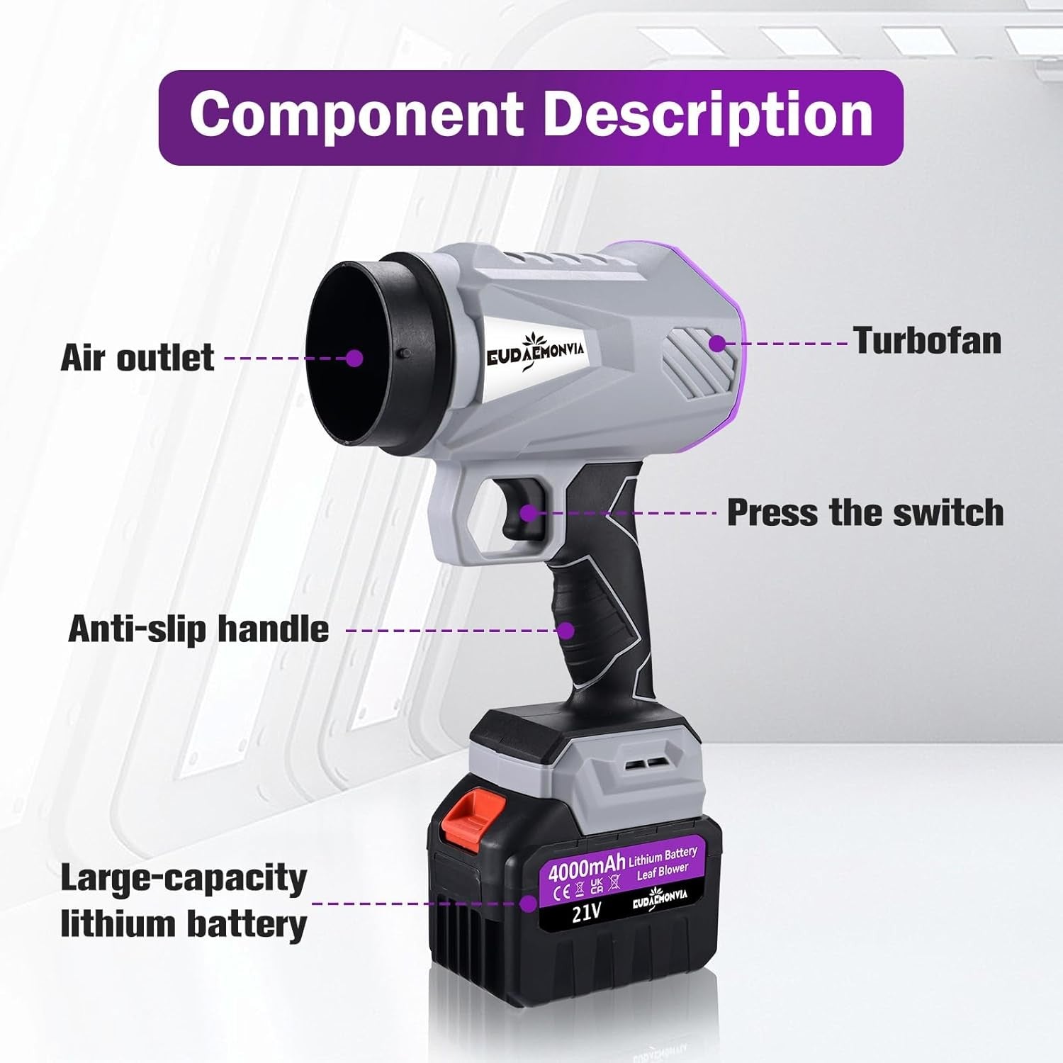 Cordless Leaf Blower 21V Dual Battery 850W Powerful Garden Snow Dust Cleaner