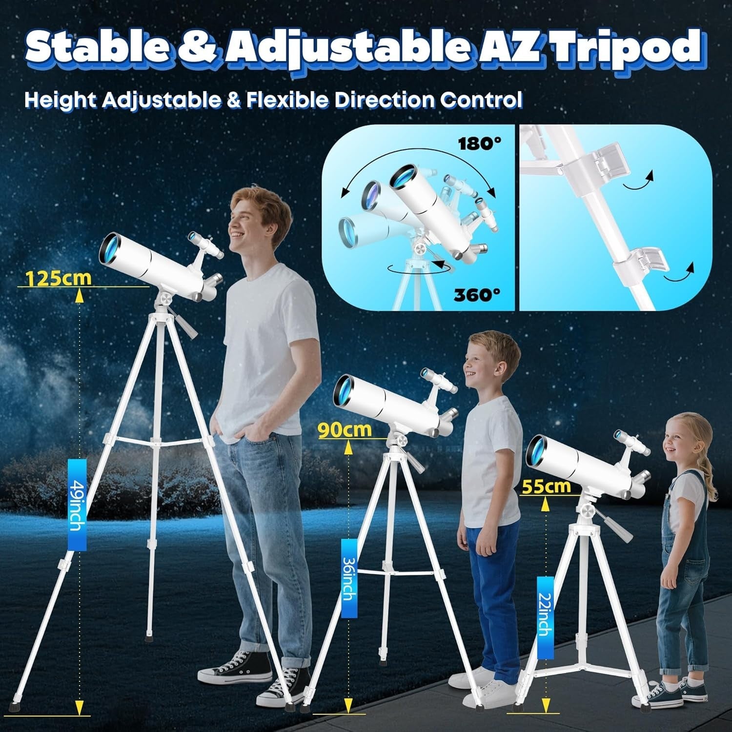 80mm Aperture 500mm Refractor Telescope with Phone Adapter & Stickers – White
