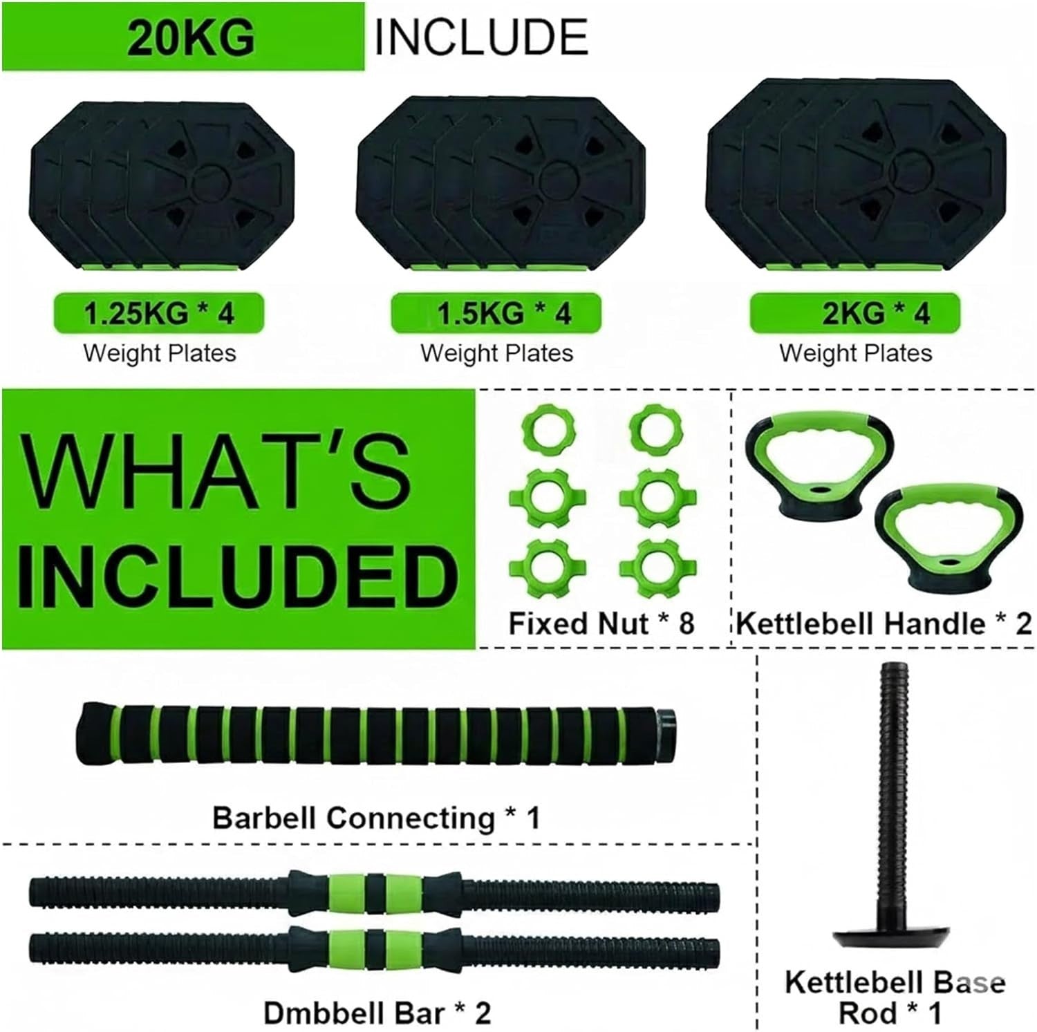 6-in-1 Adjustable Dumbbell Set Octagonal Home Gym Barbell Kettlebell
