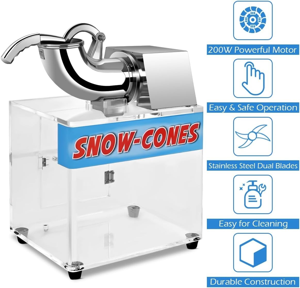 Electric Ice Shaver Snow Cone Machine Stainless Steel 1400RPM Commercial