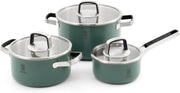 6Pcs Moss Green Stainless Steel Cookware Pot Set with Glass Lids Induction Safe