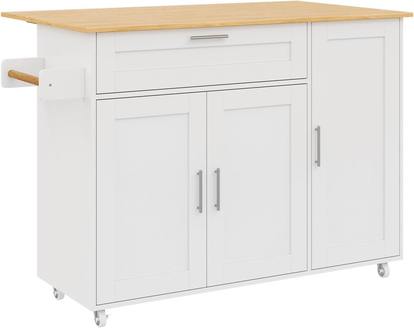 Large Mobile Kitchen Island Cart with Foldable Oak Countertop & Storage