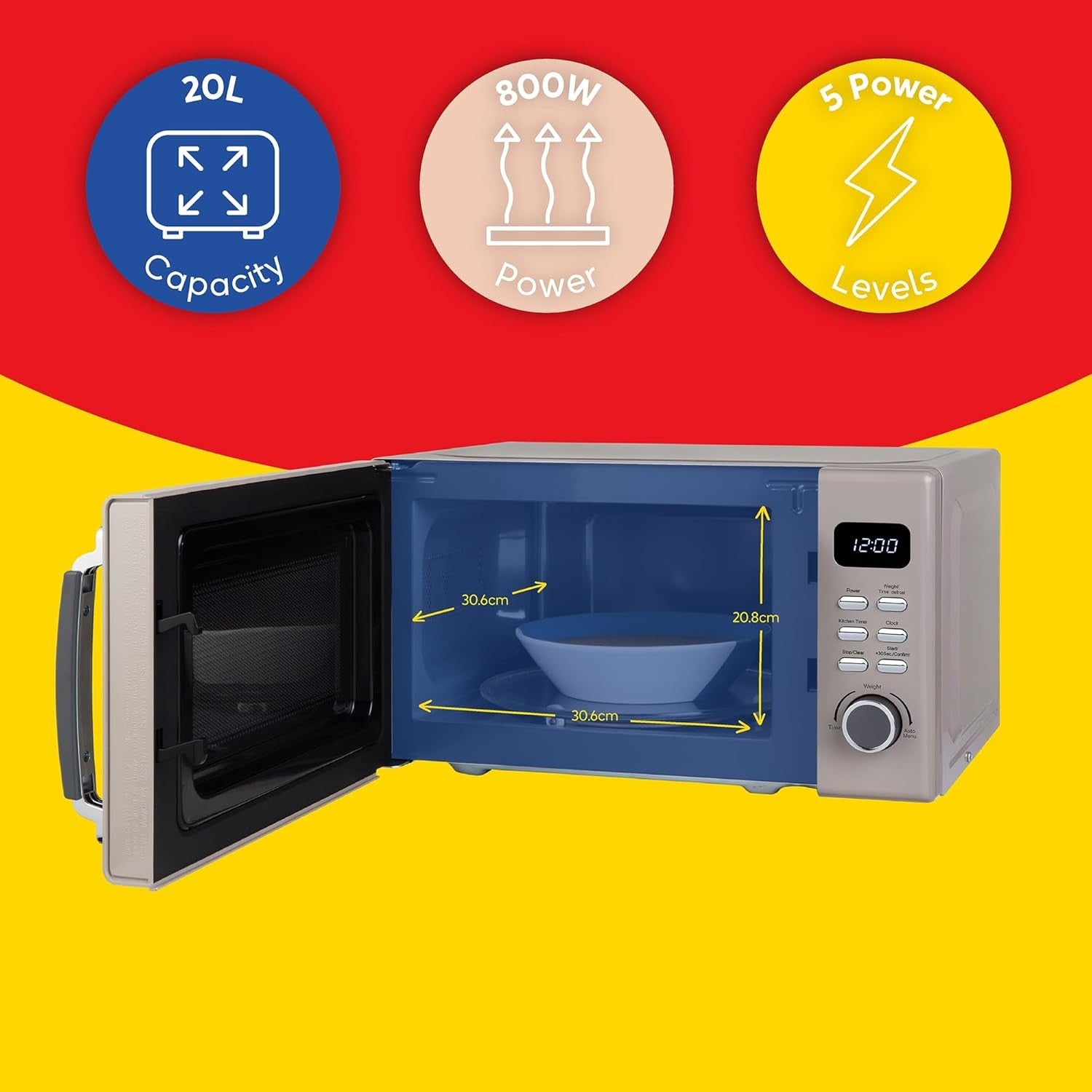 Hobbs 20L Digital Microwave 800W Mirror 8 Auto Cook Settings