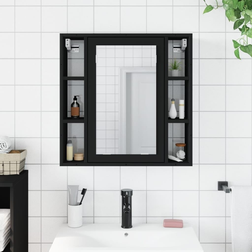 Wall Mounted Bathroom Mirror Cabinet Black | 60x16x60cm | Storage Shelves