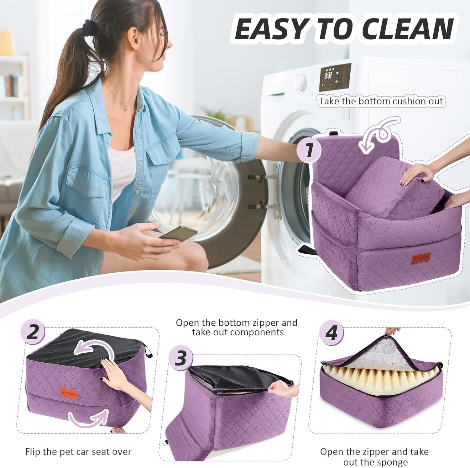 Purple Dog Booster Car Seat Memory Foam Travel Bed 2 Safety Belts