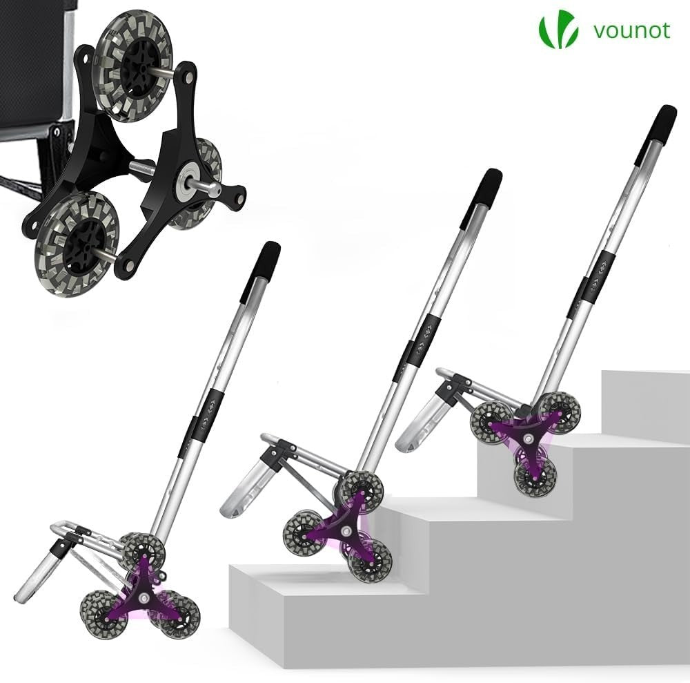 58L Folding 6-Wheel Shopping Trolley Black Stair Climbing Cart