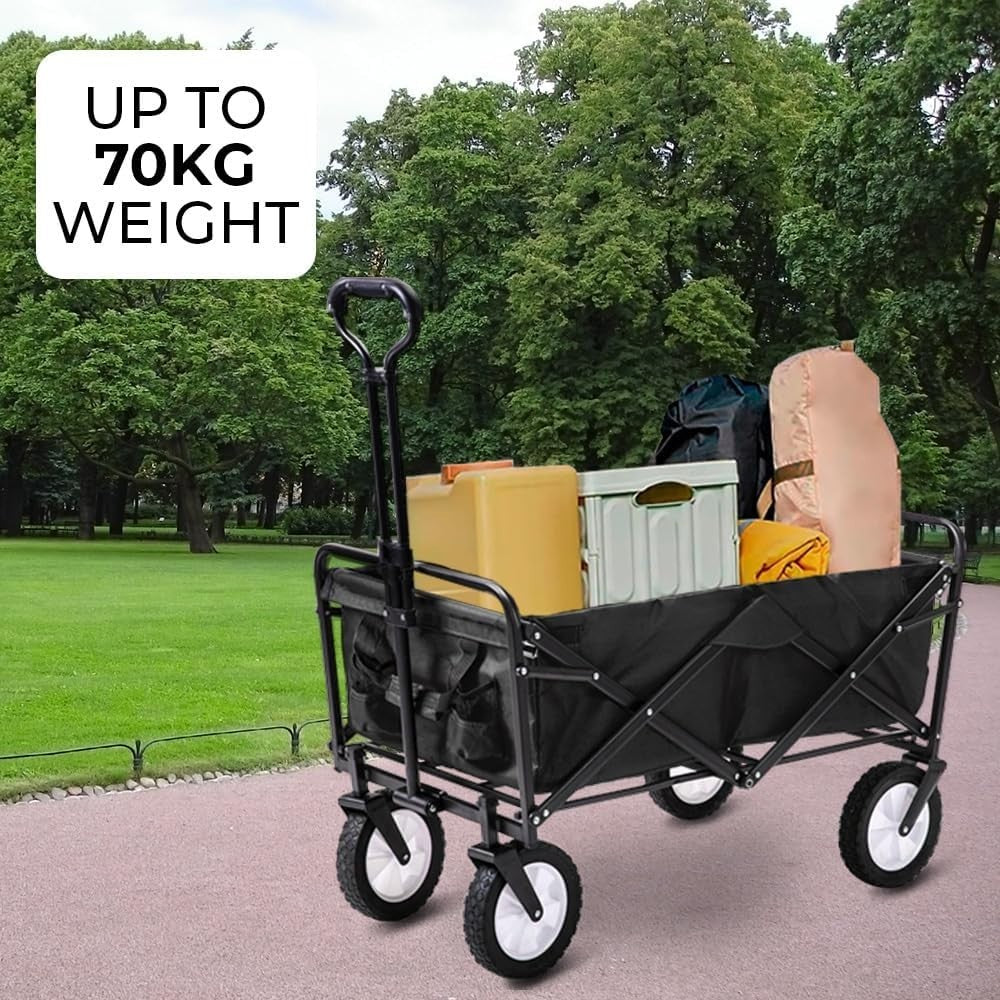 Black Heavy Duty Folding Wagon Collapsible Garden Camping Beach Trolley 70kg