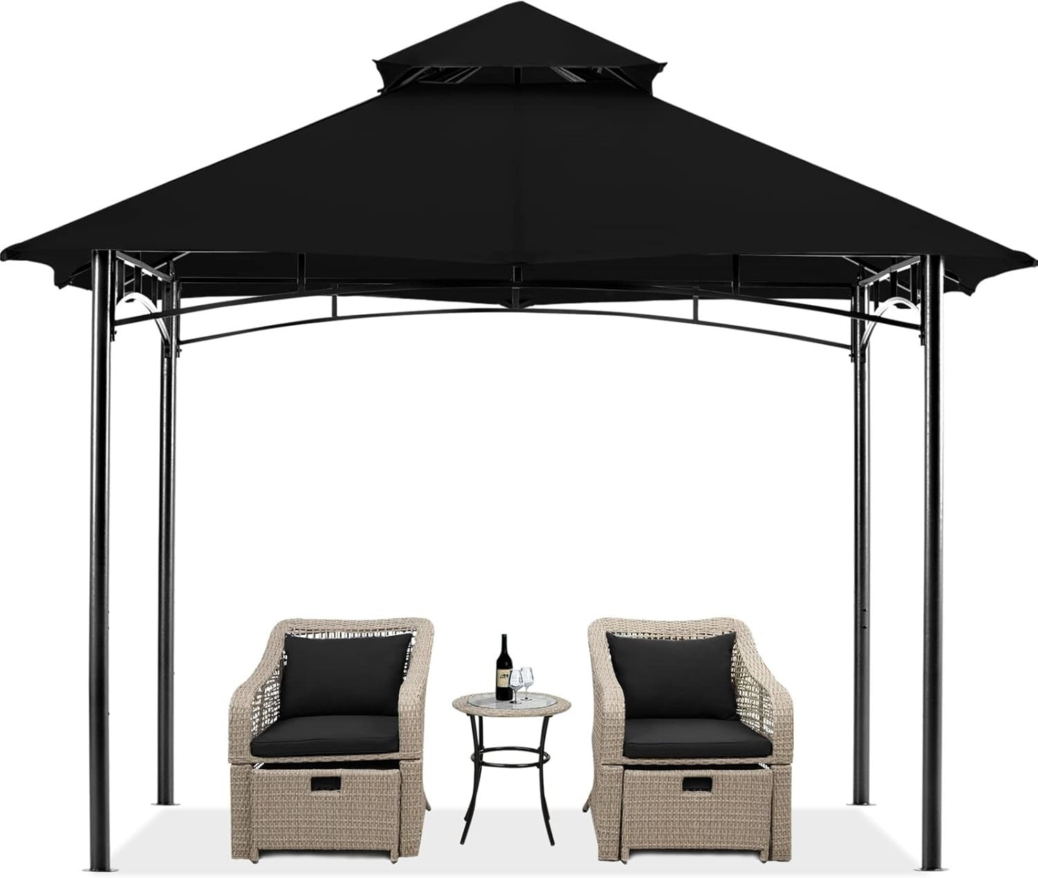 2.7x2.7M Black Outdoor Gazebo Waterproof Steel Frame Garden Party Tent
