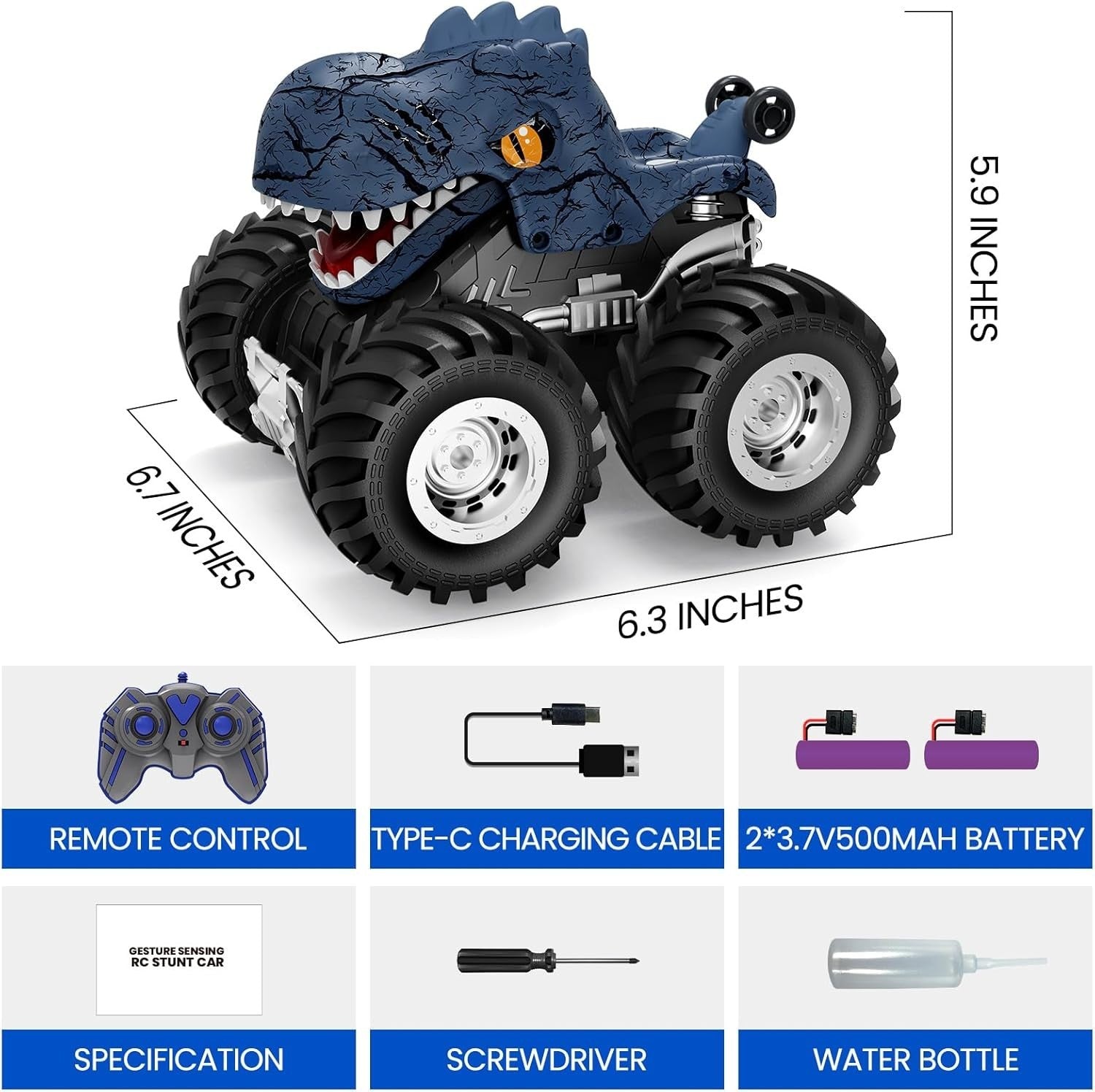 RC Dinosaur Car 360° Spin w/ Spray Lights Sound Kids Remote Control Toy 2.4GHz