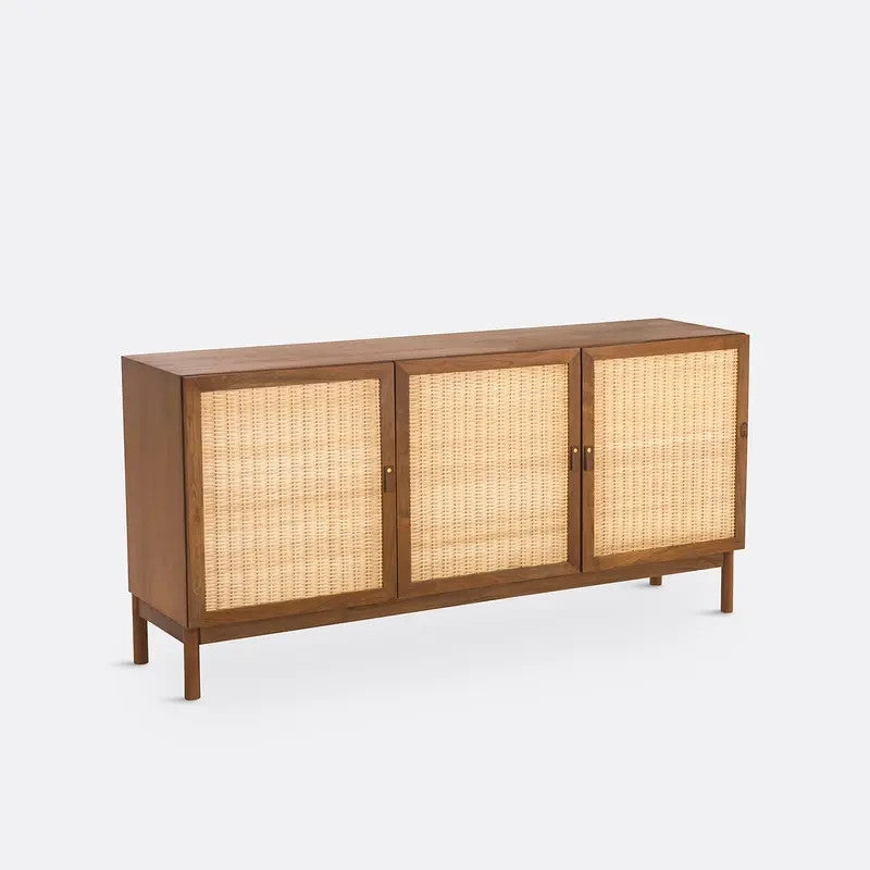 Teak Rattan Sideboard 175cm Storage Cabinet Unit with Doors & Soft Closures