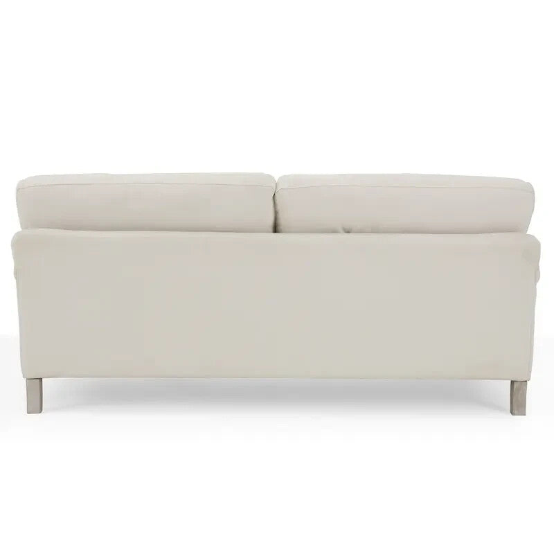 Ivory Linen 3 Seater Sofa Deep Cushions Solid Wood Legs Modern Comfy Couch