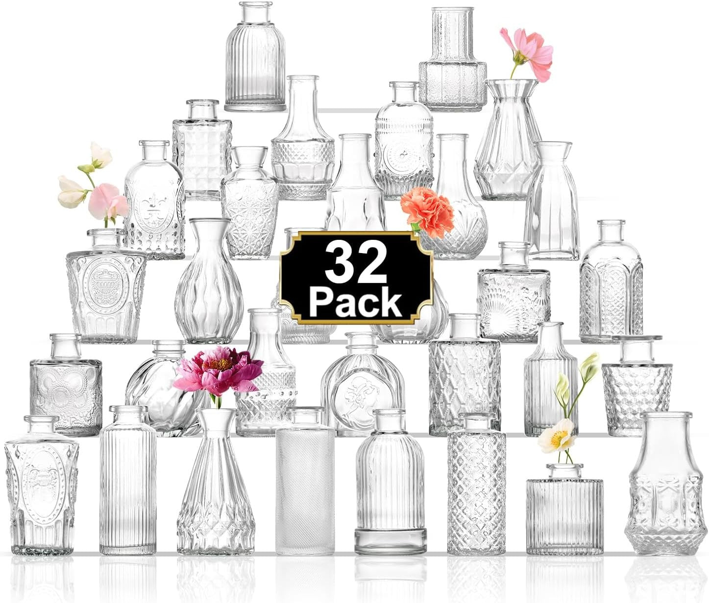 32pcs Clear Glass Bud Vases Wedding Table Centerpieces Mini Flower Decor