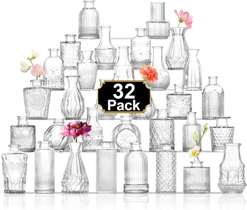 32pcs Clear Glass Bud Vases Wedding Table Centerpieces Mini Flower Decor