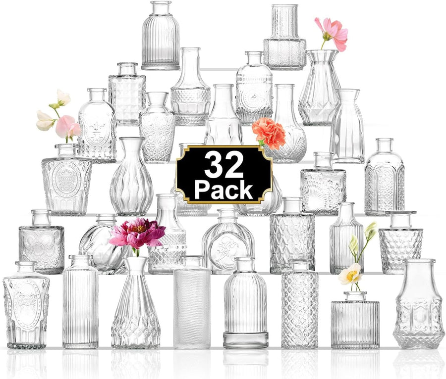 32pcs Clear Glass Bud Vases Wedding Table Centerpieces Mini Flower Decor