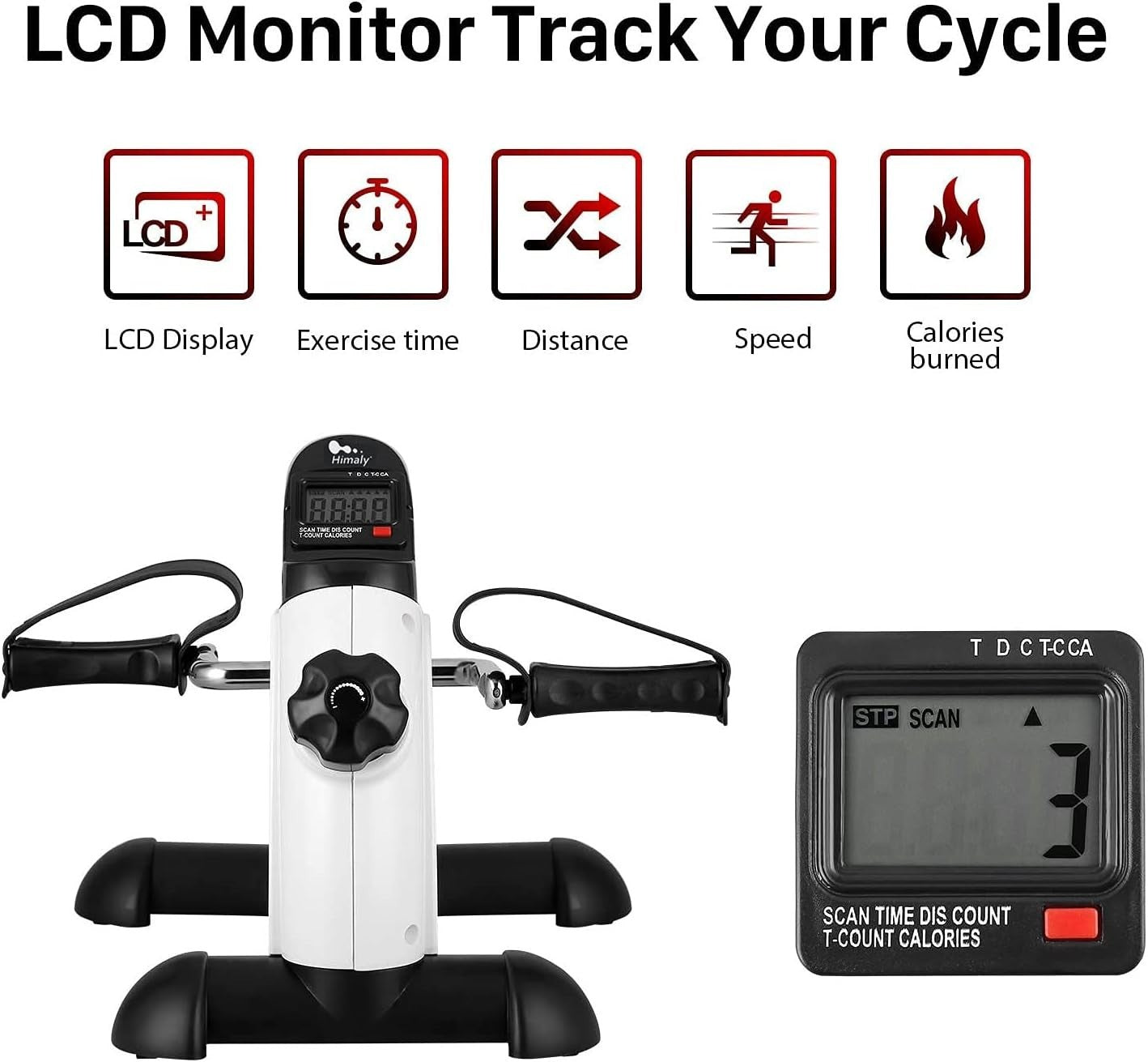 Mini Under Desk Pedal Exerciser LCD Adjustable Resistance Arm Leg Bike