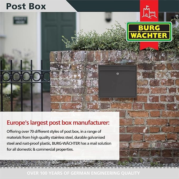 Wall Mounted Lockable Steel Post Box Weatherproof Secure Mailbox Anthracite