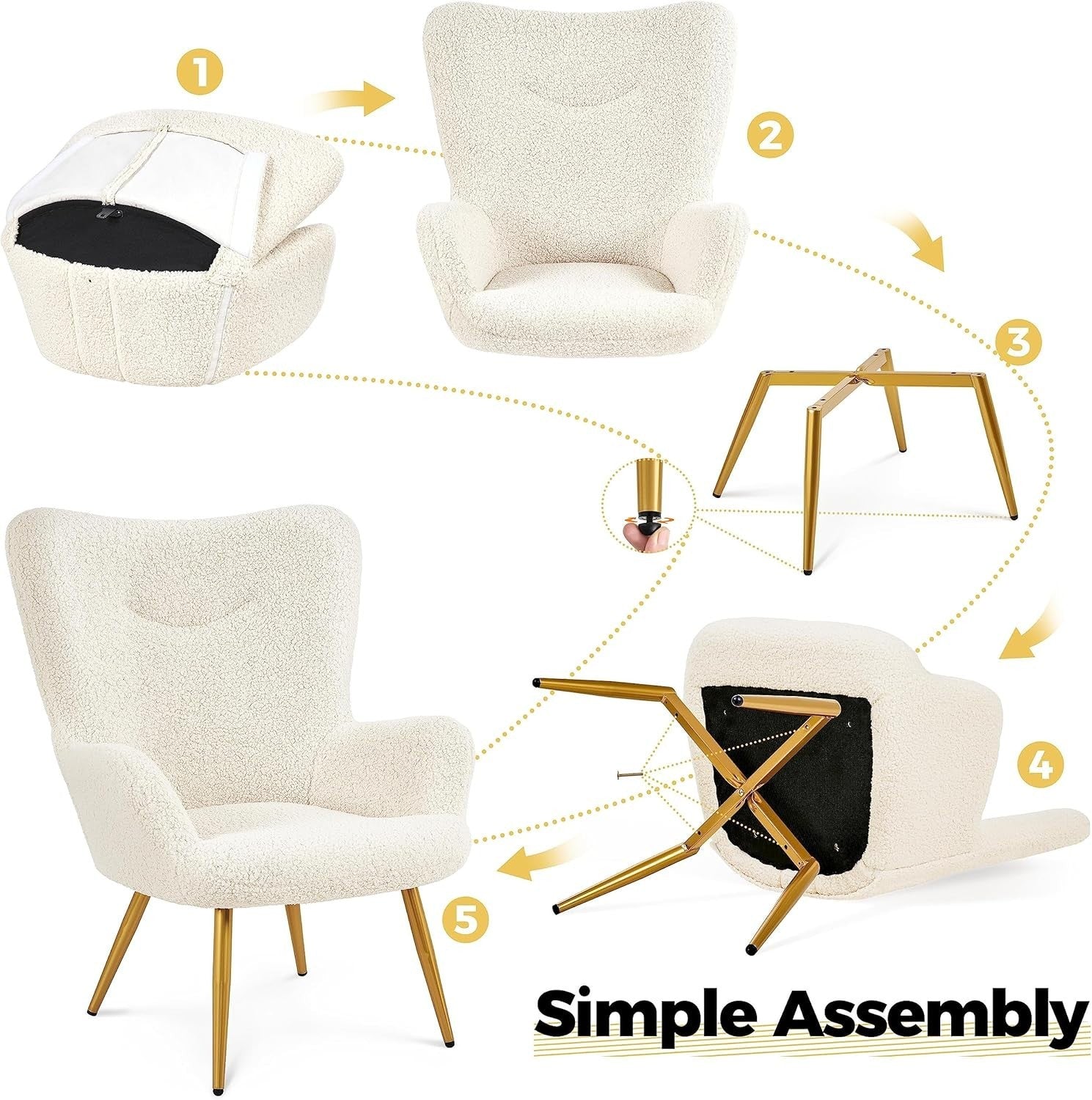 Sherpa Fuzzy Tub Chair with Ottoman, High Back Lounge Seat for Living Room