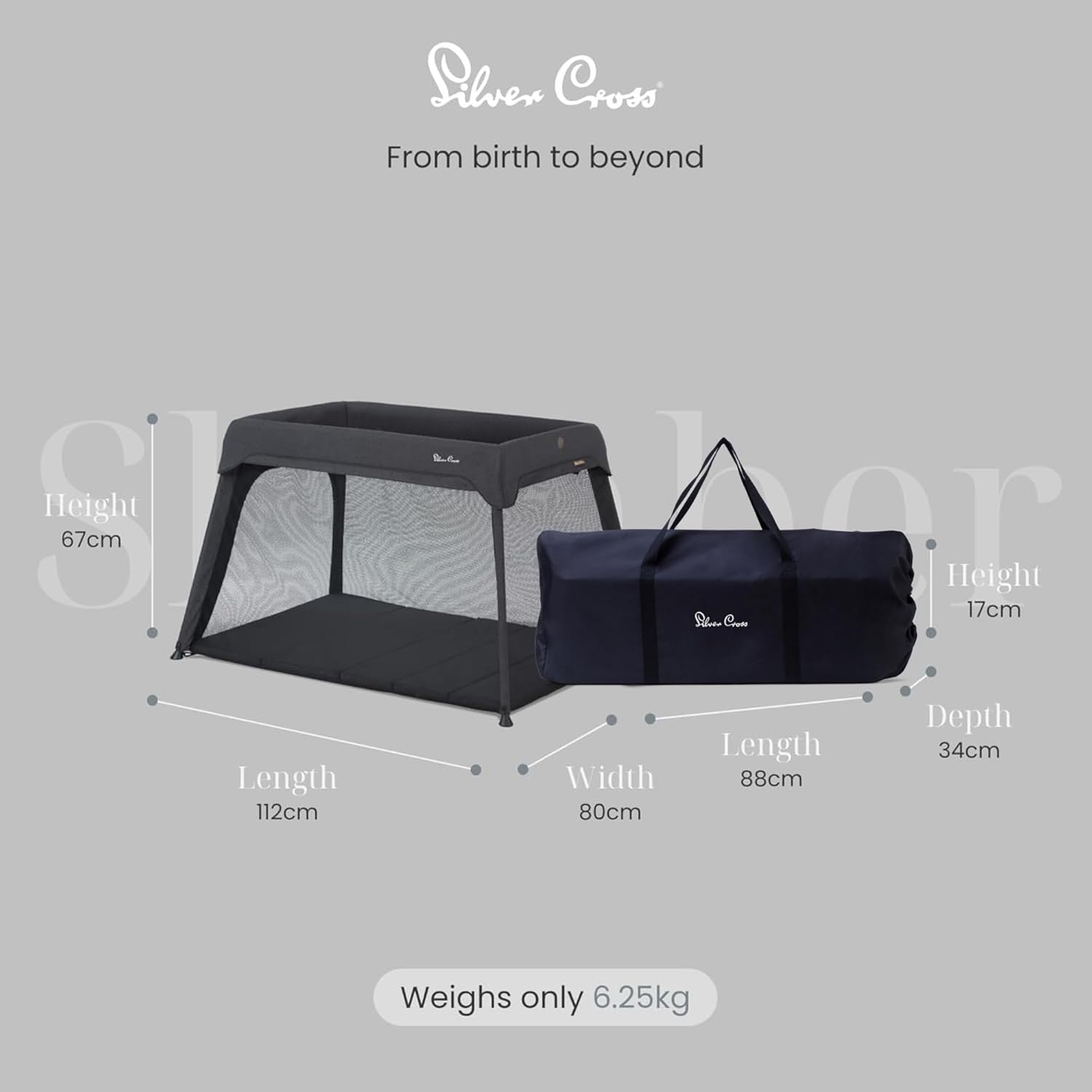 3 in 1 Baby Travel Cot Crib Bed Playpen Portable Lightweight Compact Carbon