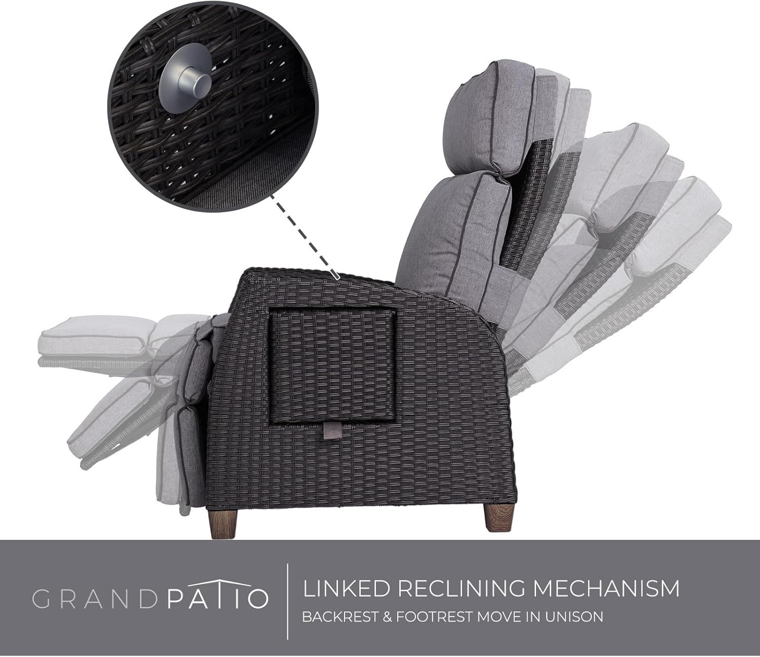 Adjustable Outdoor Recliner Patio Chair Wicker Sun Lounger Dark Gray