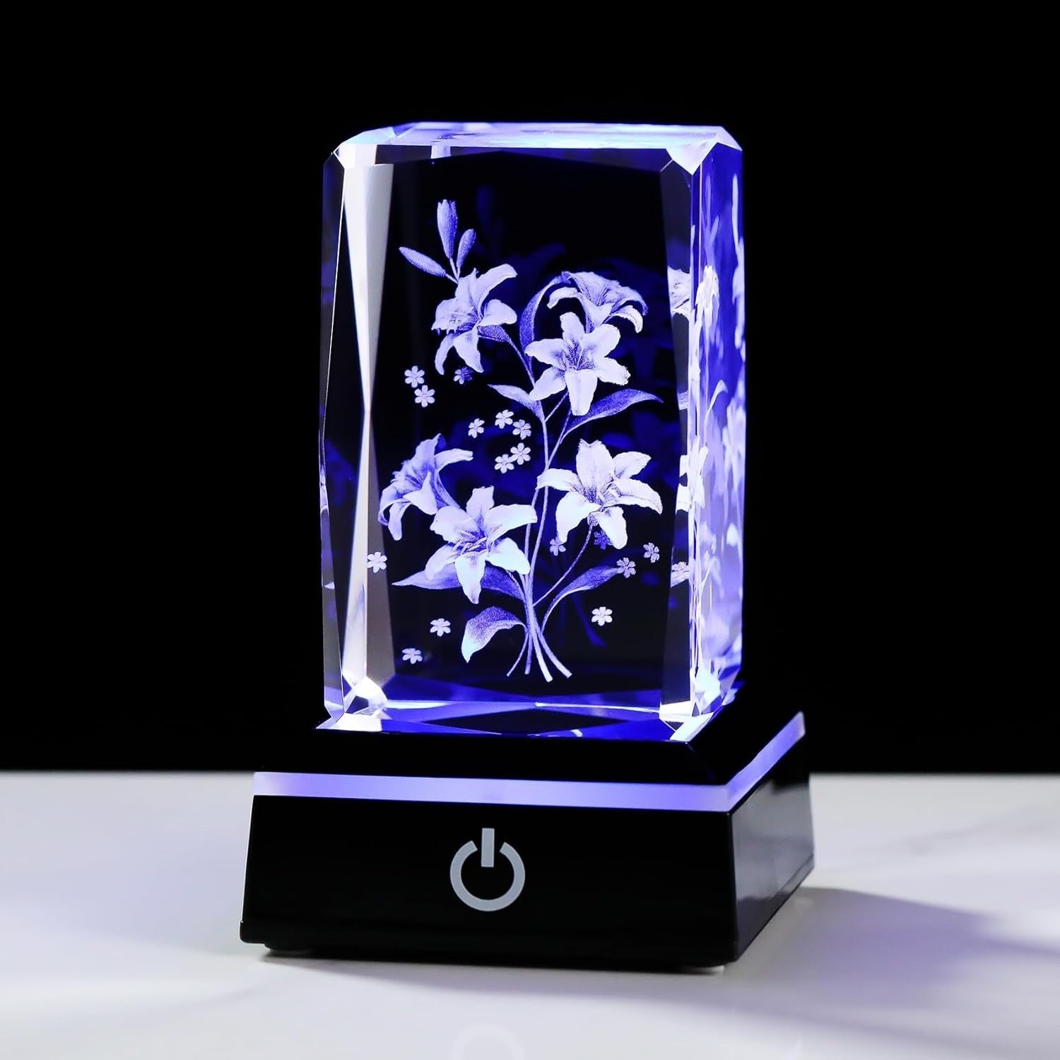 3D Crystal Lily Bouquet LED Light Cube Ornament Gift for Mum Wife Women Birthday