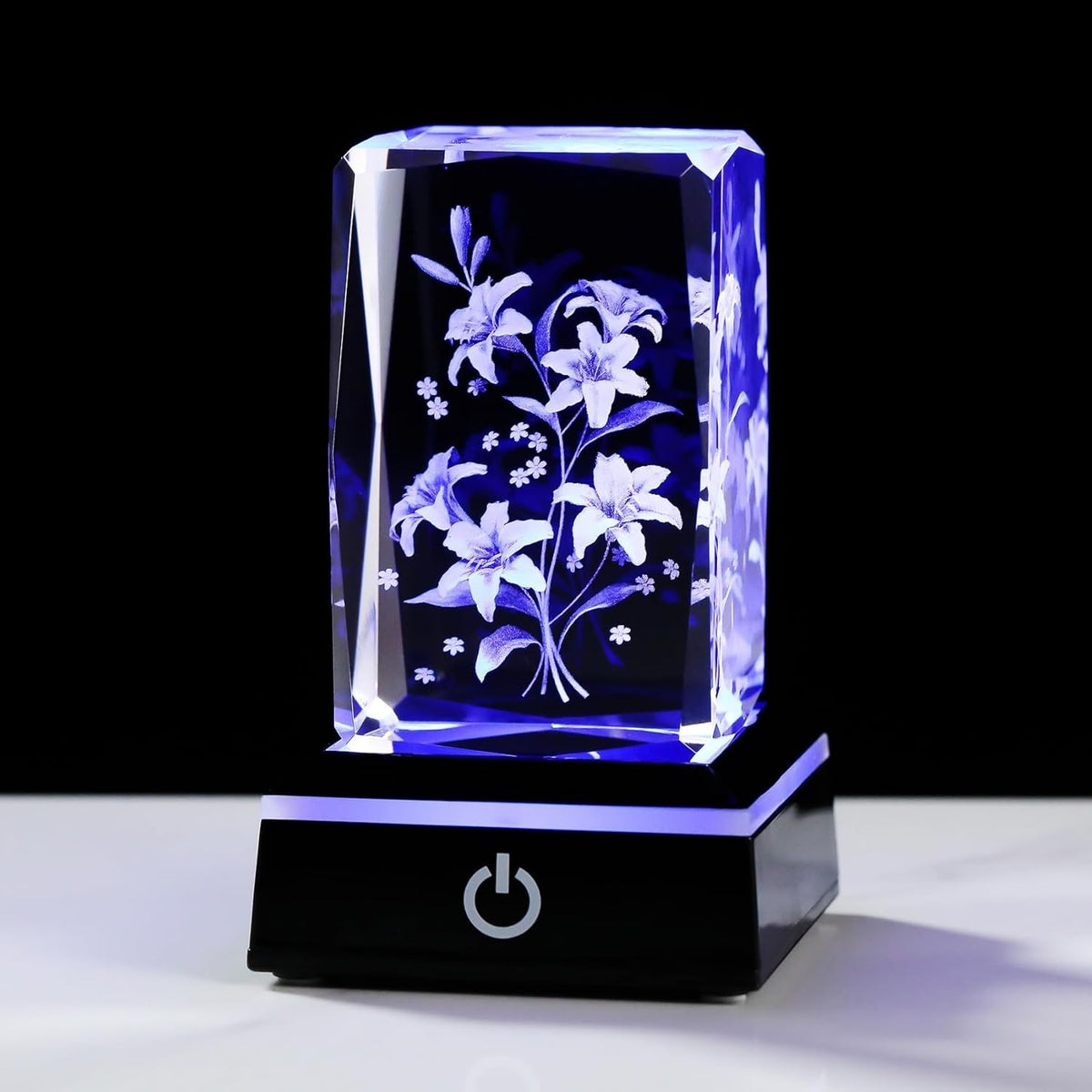 3D Crystal Lily Bouquet LED Light Cube Ornament Gift for Mum Wife Women Birthday