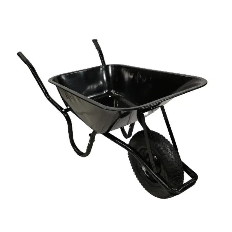 90L Heavy Duty Metal Garden Wheelbarrow Black | 150kg | Pneumatic Tyre