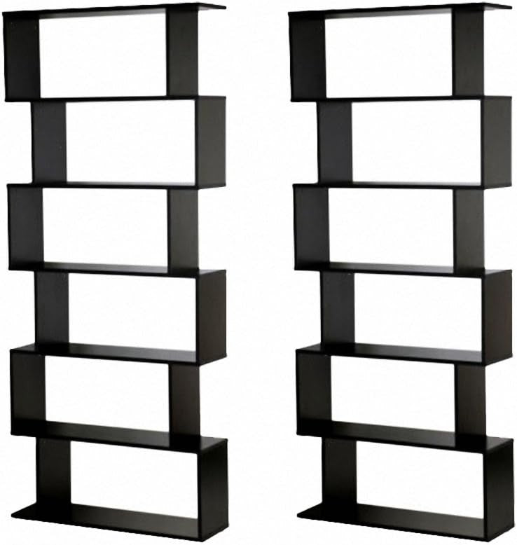Modern S Shape 6 Tier Bookcase Free Standing Display Storage Shelf Unit Black