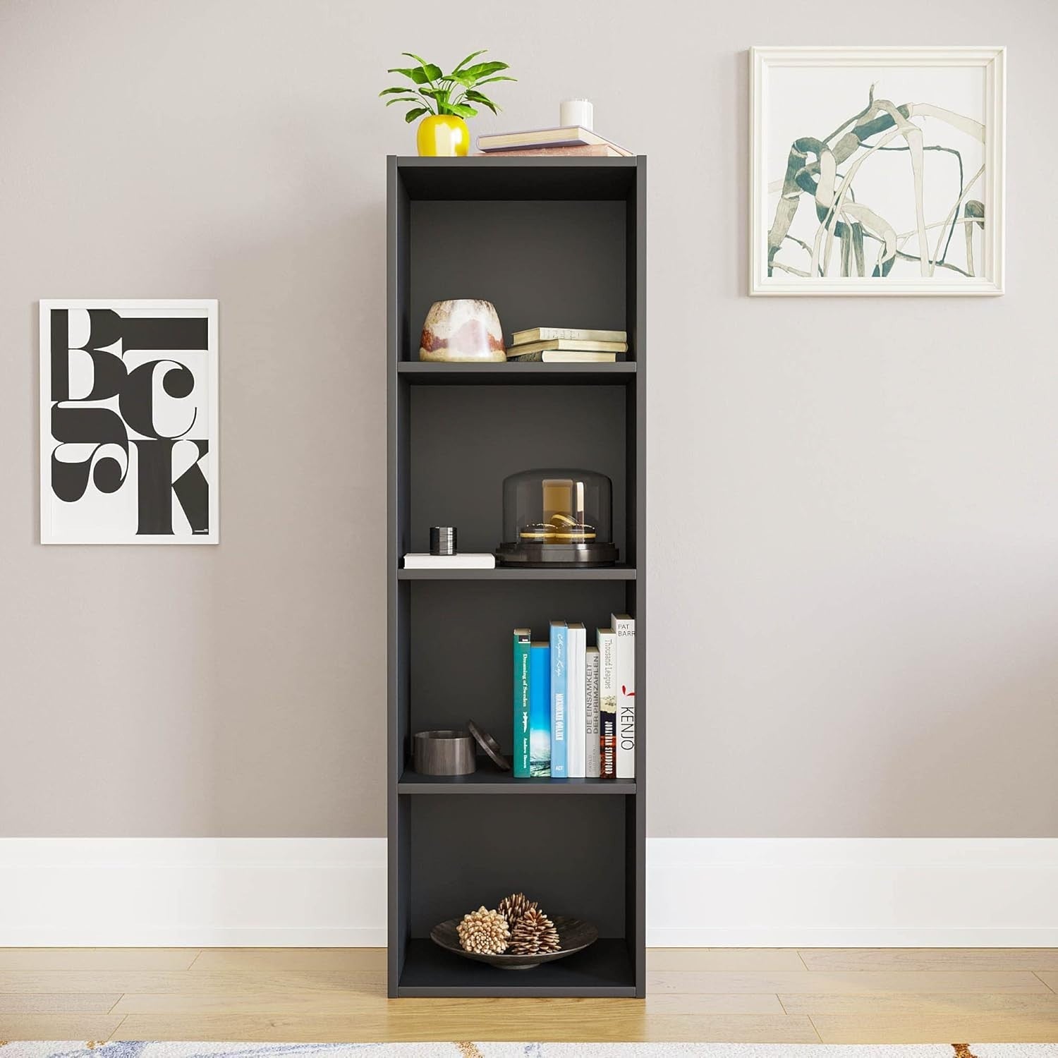 4 Tier Black Wooden Cube Bookcase Small Storage Shelf for Living Room Office
