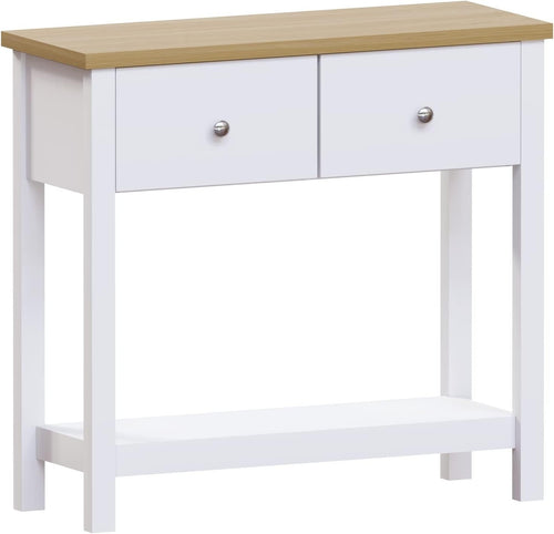 White Console Table with Drawers & Shelf – Slim Hallway Storage Unit