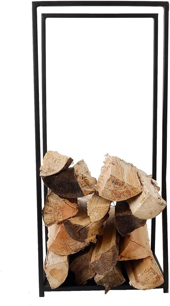 High Capacity Black Matte Iron Log Holder with Solid Base, 10kg Storage