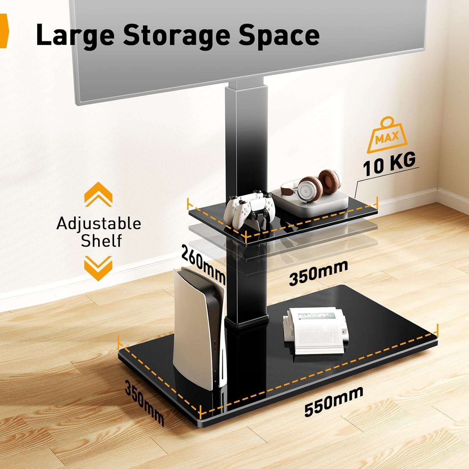 Adjustable TV Floor Stand 30-70” Tilt Swivel Max 50kg VESA 600x400mm Shelf