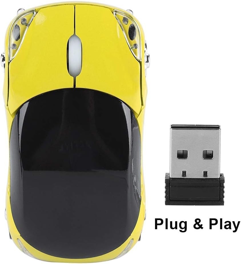 Yellow Kids Wireless Car Mouse 2.4G 1600 DPI USB Laptop