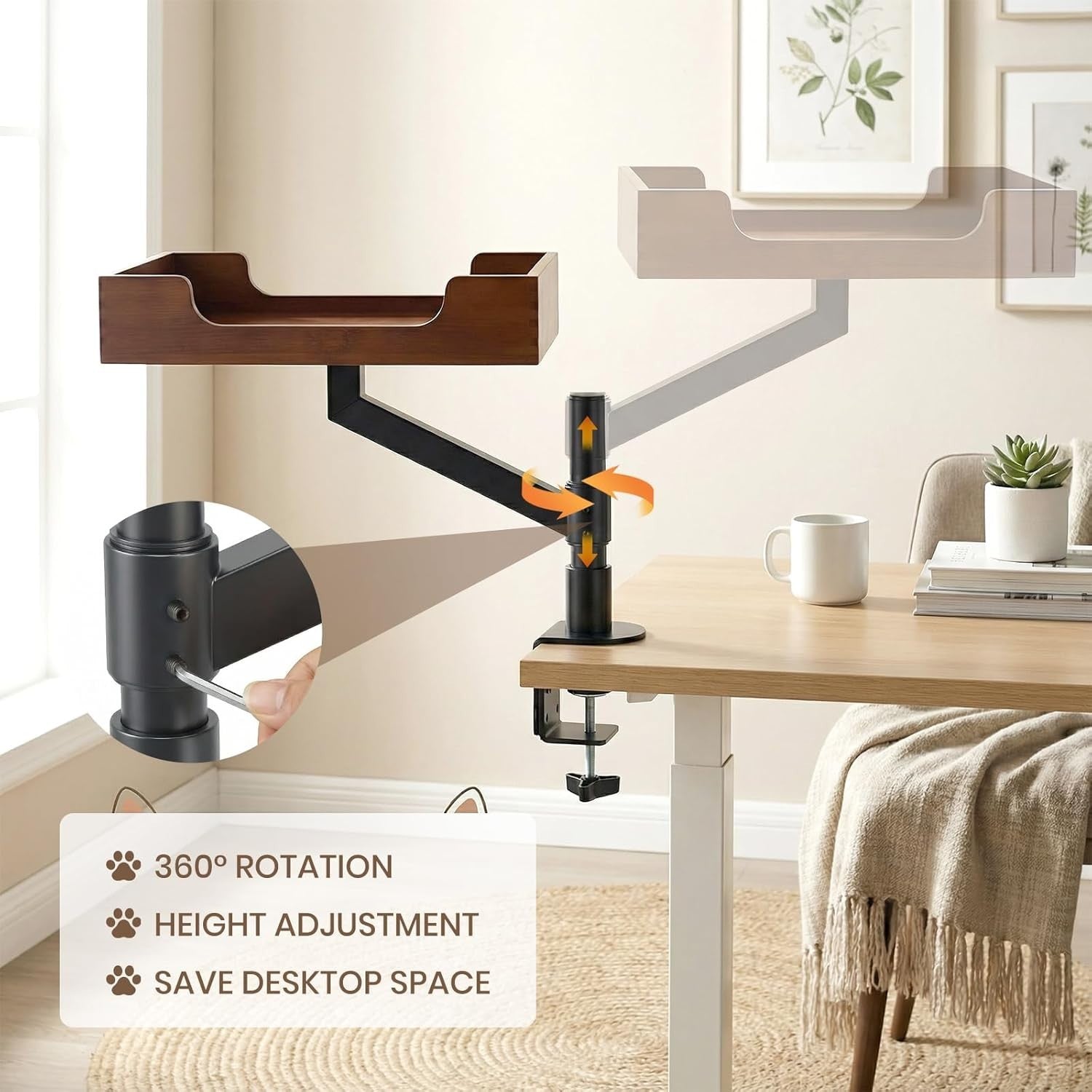 Bamboo Desk Cat Hammock Rotating Cat Bed Clamp On Desktop Perch