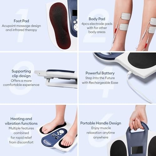 Cordless Foot Circulation Machine | TENS & EMS Massager w/ Heat & Vibration