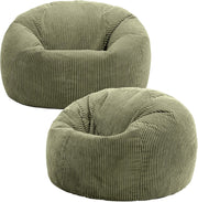 2x Large Bean Bag Chairs Adult Sage Green Corduroy Lounge Seating