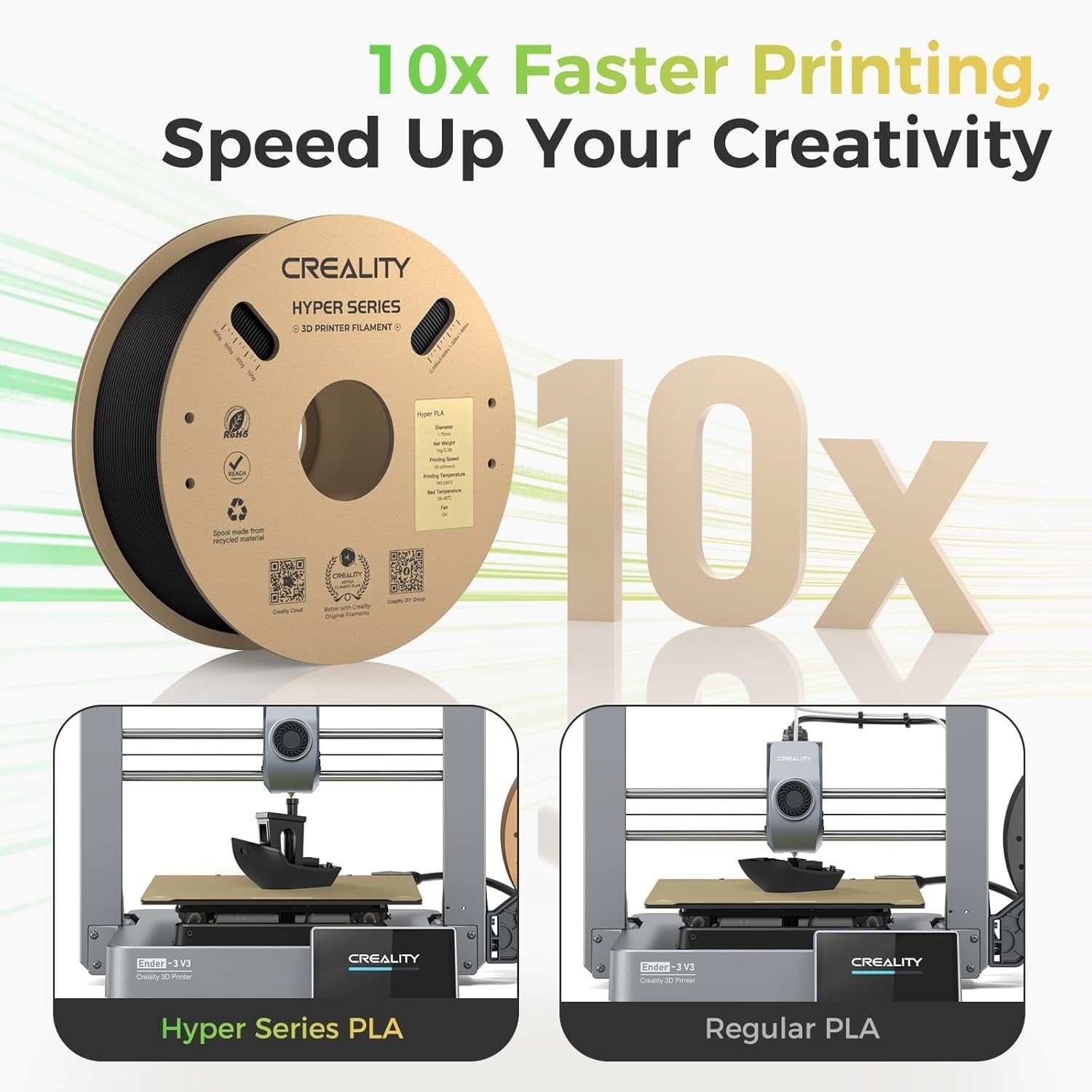 Hyper PLA Filament 4KG High Speed 600mm/s Black 1.75mm ±0.03mm