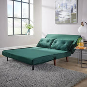 Green Velvet Double Sofa Bed 2 Seater w/ Pillows Fold Out Guest Sleeper