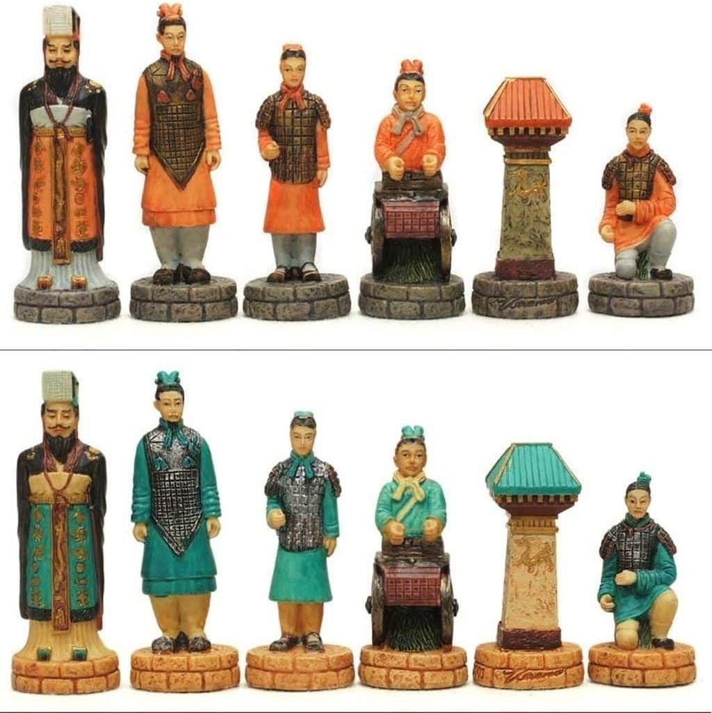 Chinese Xiangqi Marble Chess Set Antique Style Wooden Board