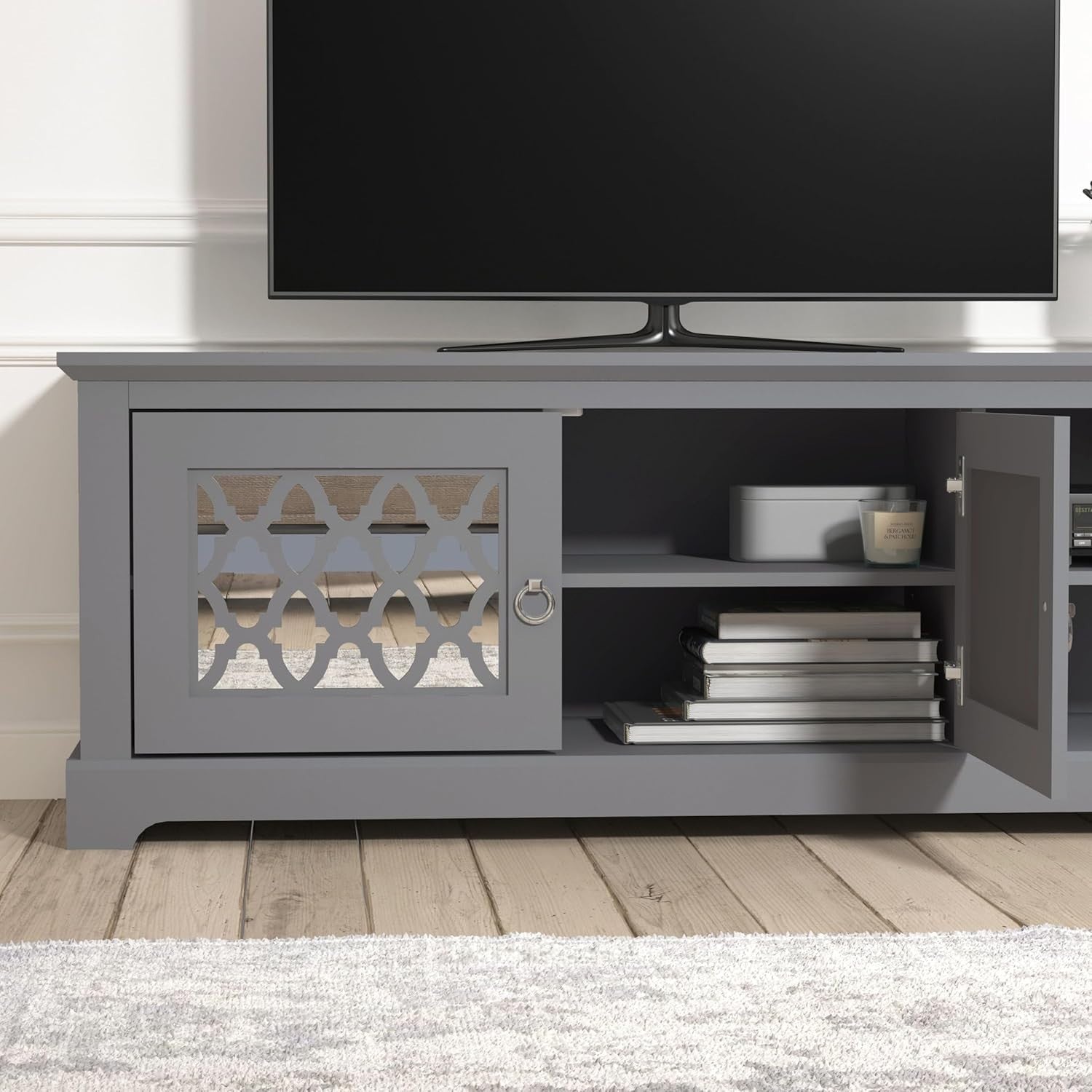 150cm TV Stand Cabinet Unit for 65” TV | Grey Wood Media Console Shelf
