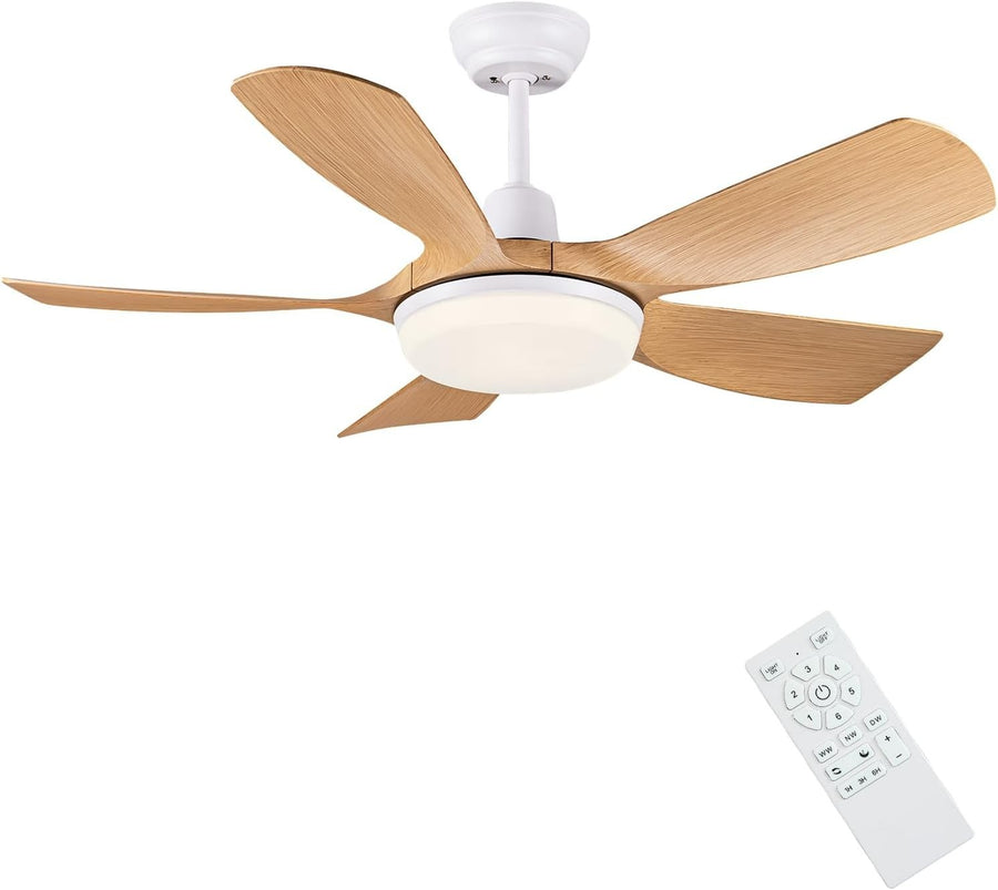 106CM Wooden Ceiling Fan with Light, Remote, 5-Blade Modern Design