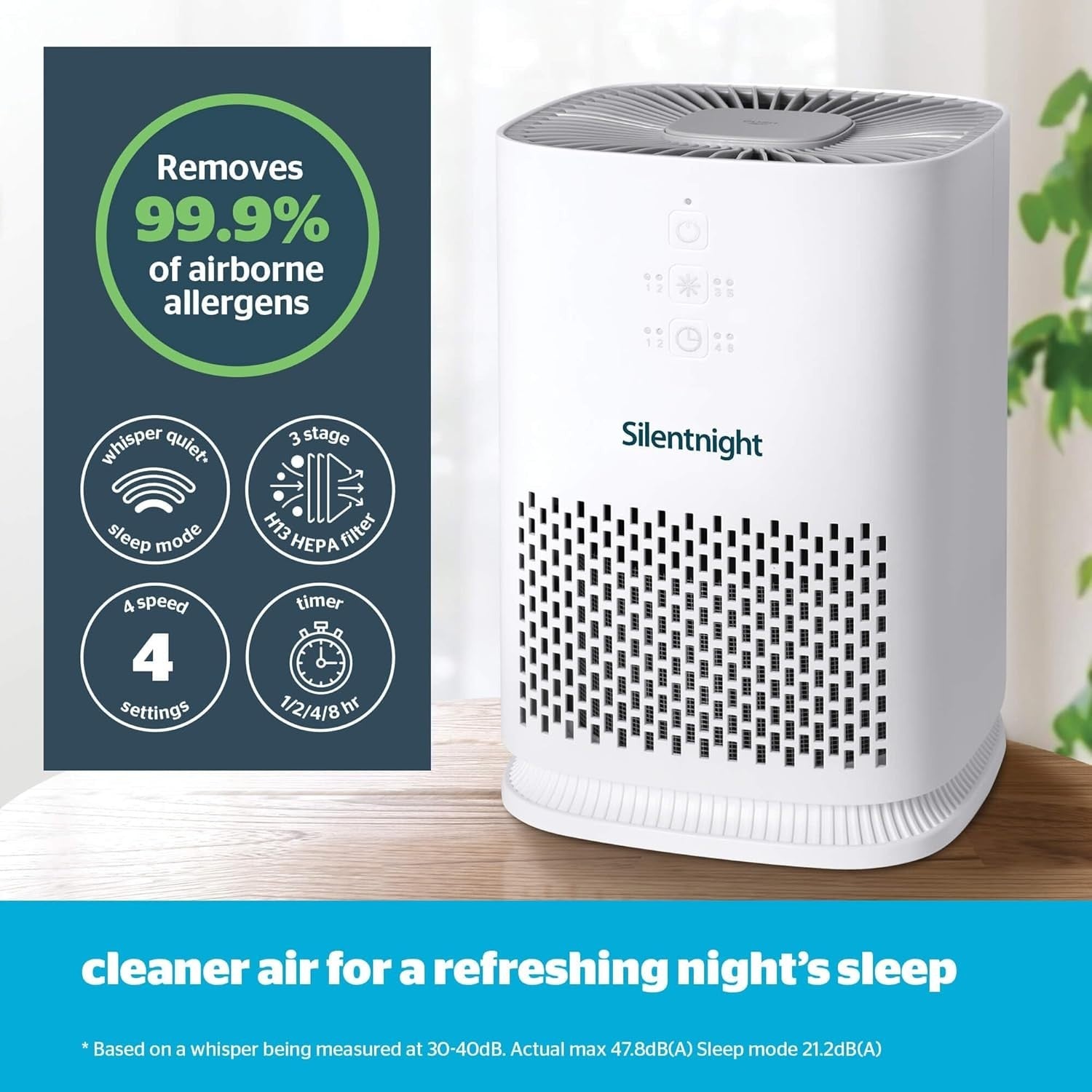 Ultra Quiet HEPA Air Purifier Bedroom Sleep Mode Timer Allergy Relief