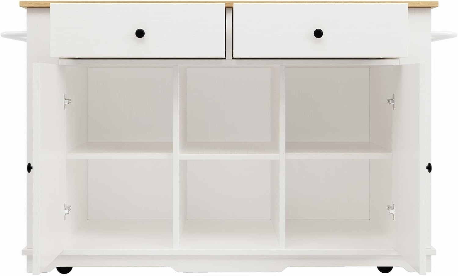 Rolling Kitchen Island Cart with Drop Leaf, Power Sockets & Storage Drawers