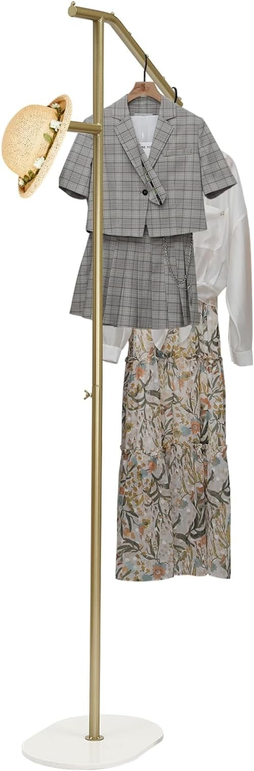 Gold & White Marble Base Coat Rack 170cm L-Shaped Metal Clothes Organizer