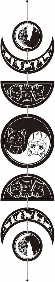 Moon Phase Wall Decor Wooden Boho 7-Piece Cat Yin Yang Art
