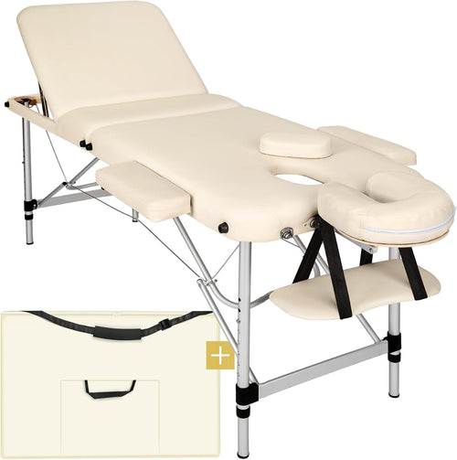 Portable 3 Section Massage Table Foldable Spa Beauty Bed 61cm Adjustable Beige