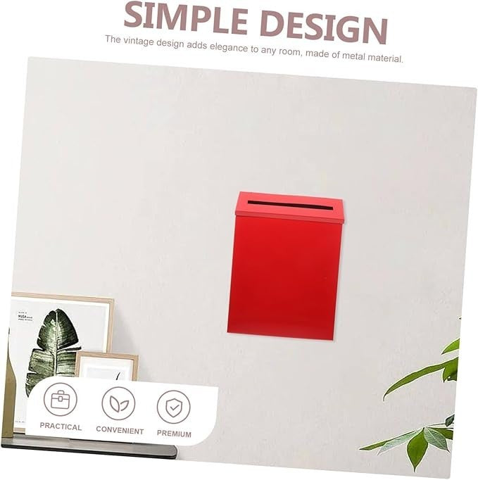 Vintage Wall Mounted Mailbox Red Metal Post Box Easy Install Large Capacity