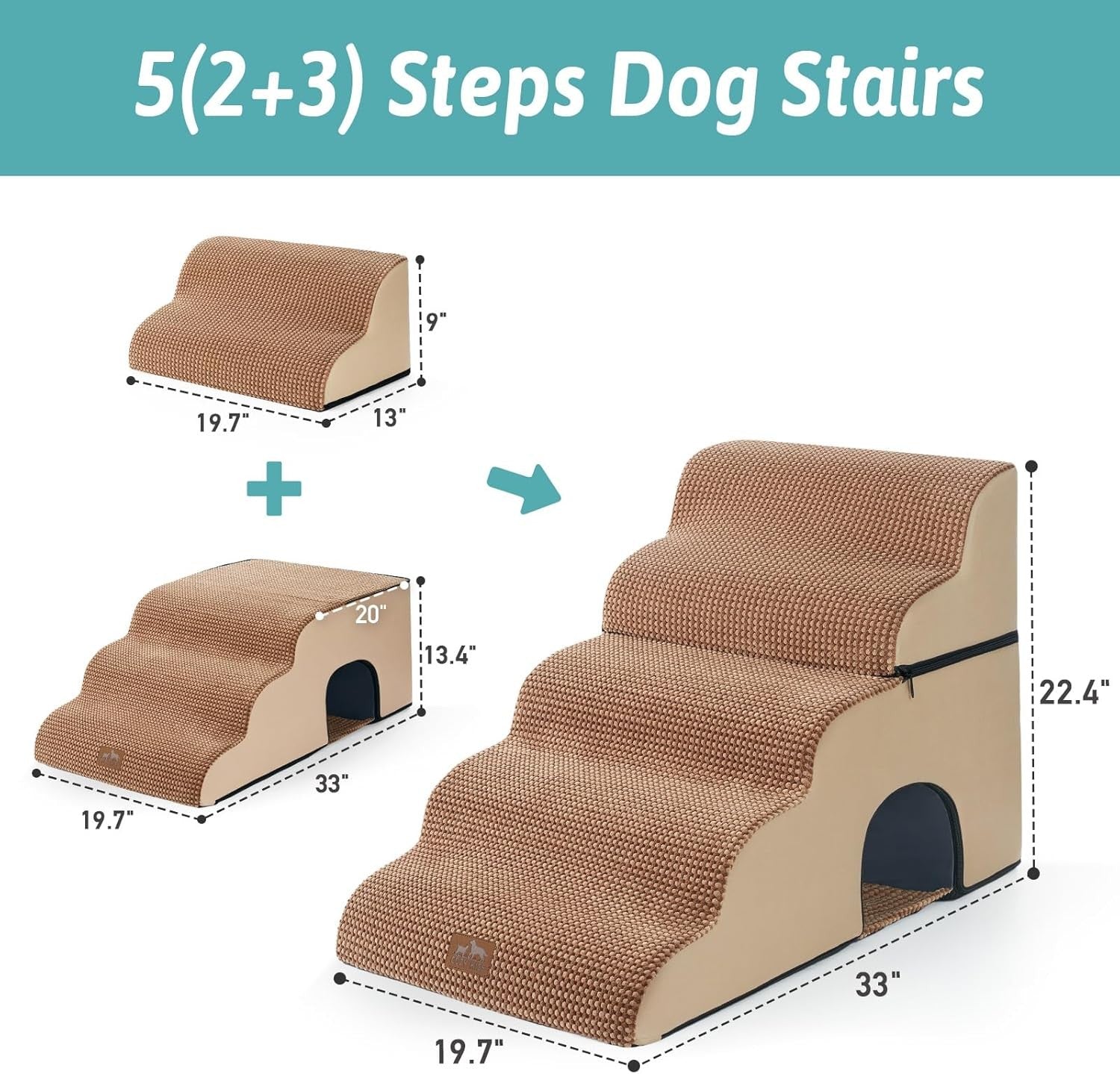 Dog Stairs 5-Tier Small Pet Steps Cat Ramp High Bed Car Light Brown