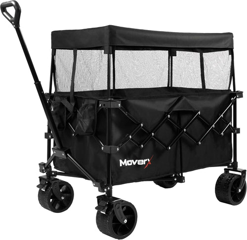 Black 200L Canopy Camping Wagon Folding Festival Trolley Wide Wheel Adjustable
