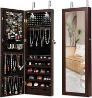 Wall Mounted Jewelry Cabinet LED Lighted Full Mirror Lockable Storage